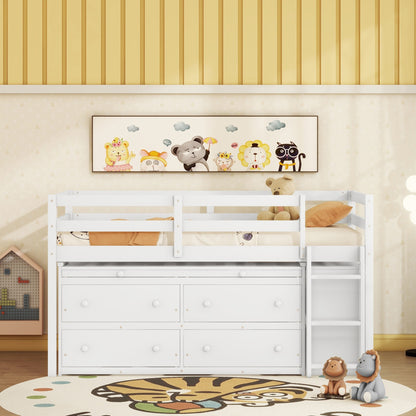 Twin Loft Bed with Desk - White Solid Wood Frame for Bedroom