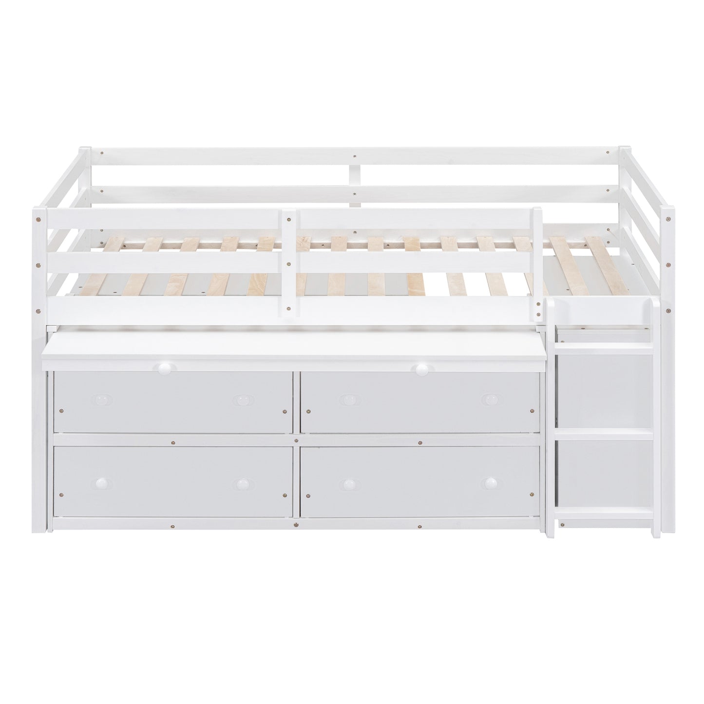 Twin Loft Bed with Desk - White Solid Wood Frame for Bedroom