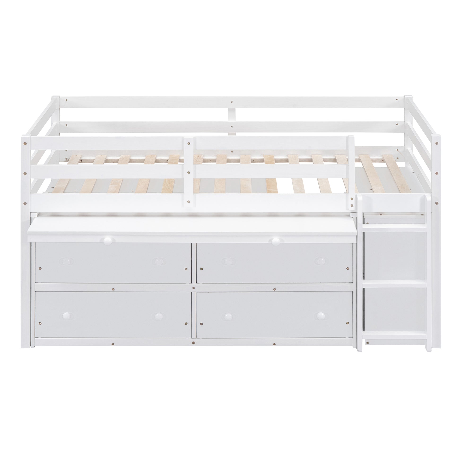 Twin Loft Bed with Desk - White Solid Wood Frame for Bedroom