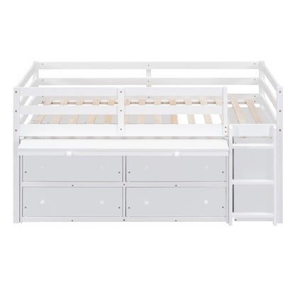 Twin Loft Bed with Desk - White Solid Wood Frame for Bedroom