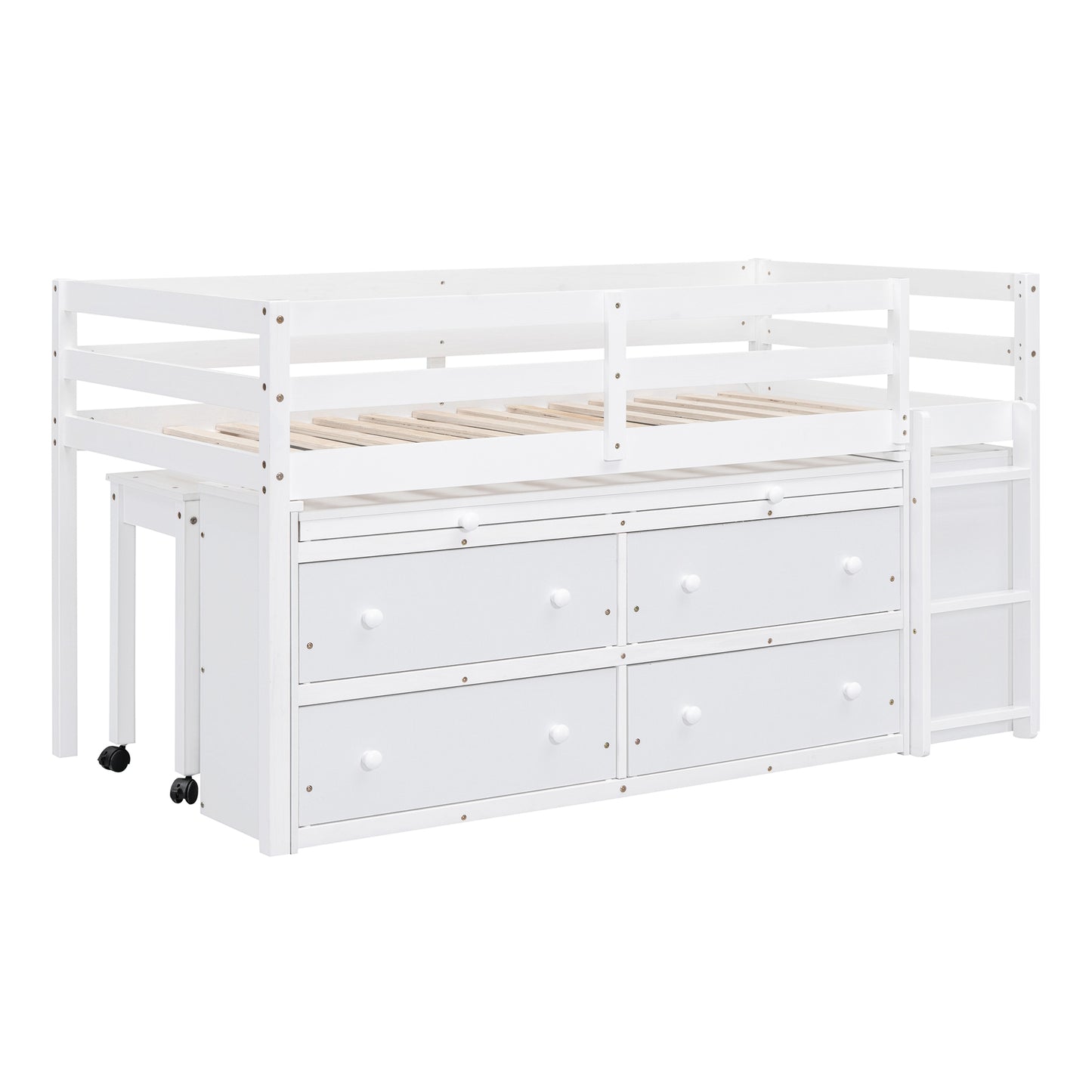 Twin Loft Bed with Desk - White Solid Wood Frame for Bedroom