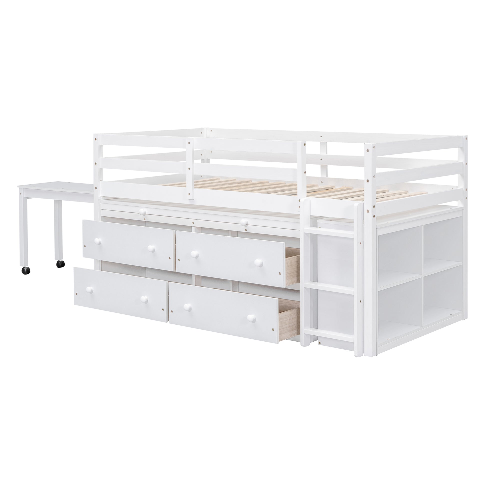 Twin Loft Bed with Desk - White Solid Wood Frame for Bedroom