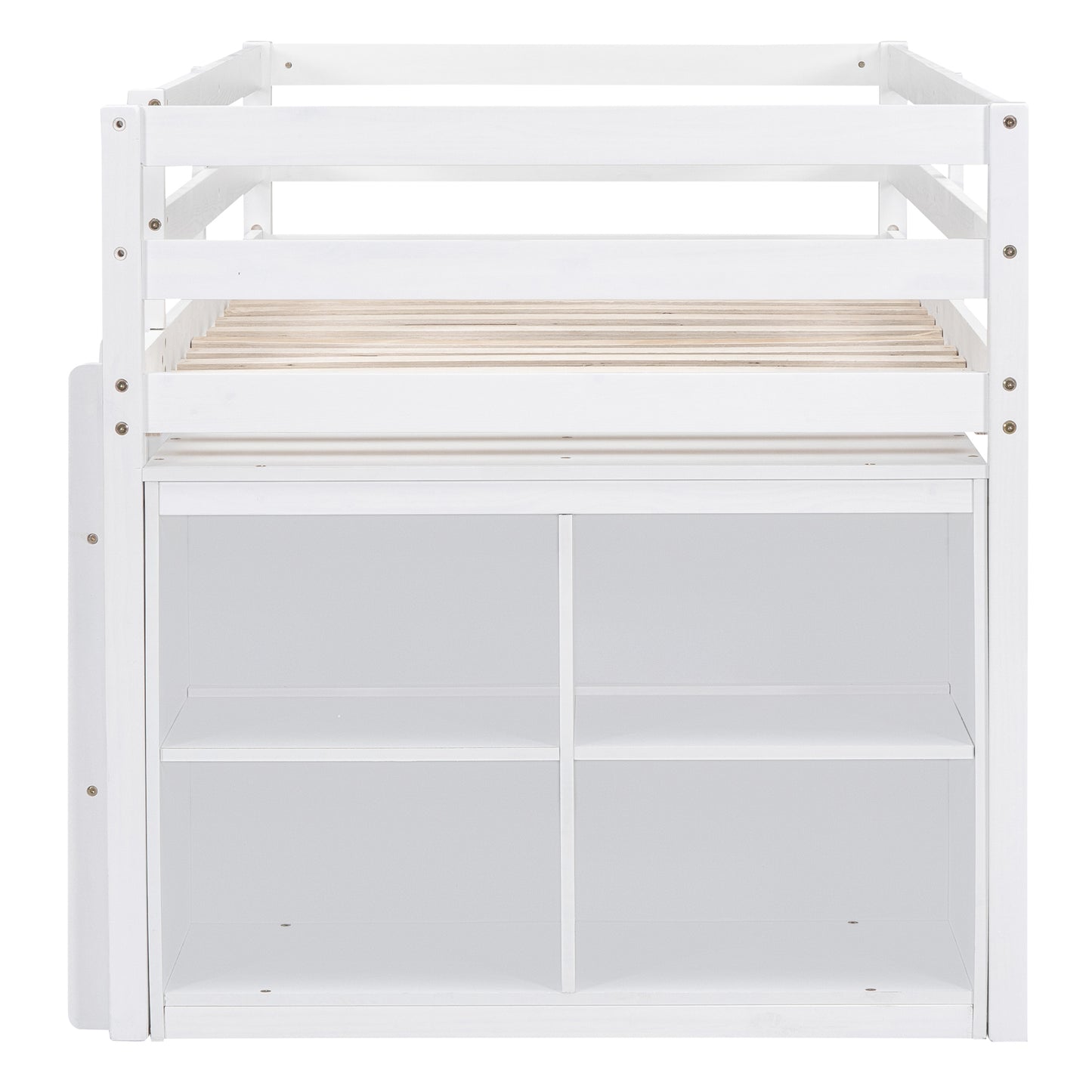 Twin Loft Bed with Desk - White Solid Wood Frame for Bedroom