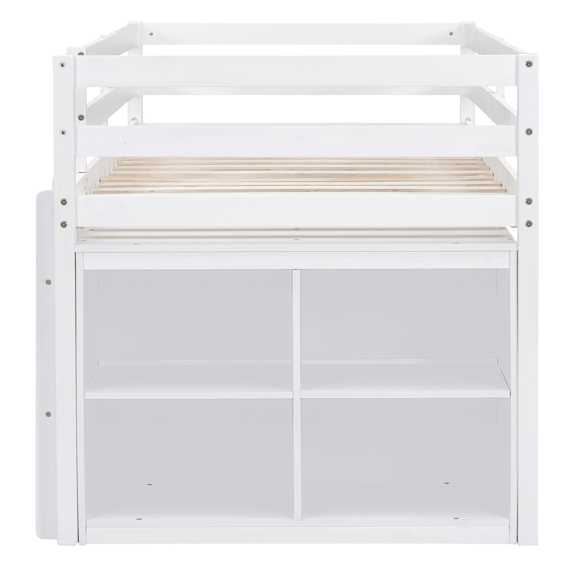 Twin Loft Bed with Desk - White Solid Wood Frame for Bedroom