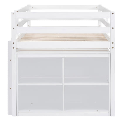 Twin Loft Bed with Desk - White Solid Wood Frame for Bedroom