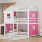 Full Size Bunk Wood House Bed with Tent, Pink+White(OLD SKU:LT000380AAH)