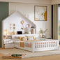 Full Size House Bed with Window and Bedside Drawers, Platform Bed with Shelves and a set of Sockets and USB Port, White(OLD SKU:LT000423AAK-1)
