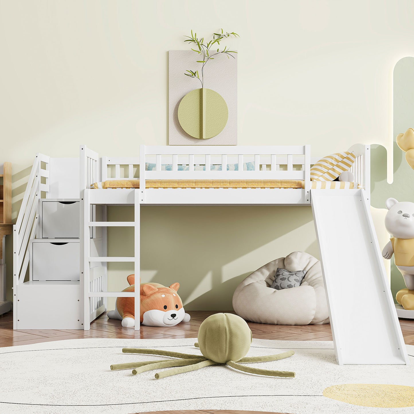 Solid Wood Loft Bed with Storage Drawers for Bedroom Space