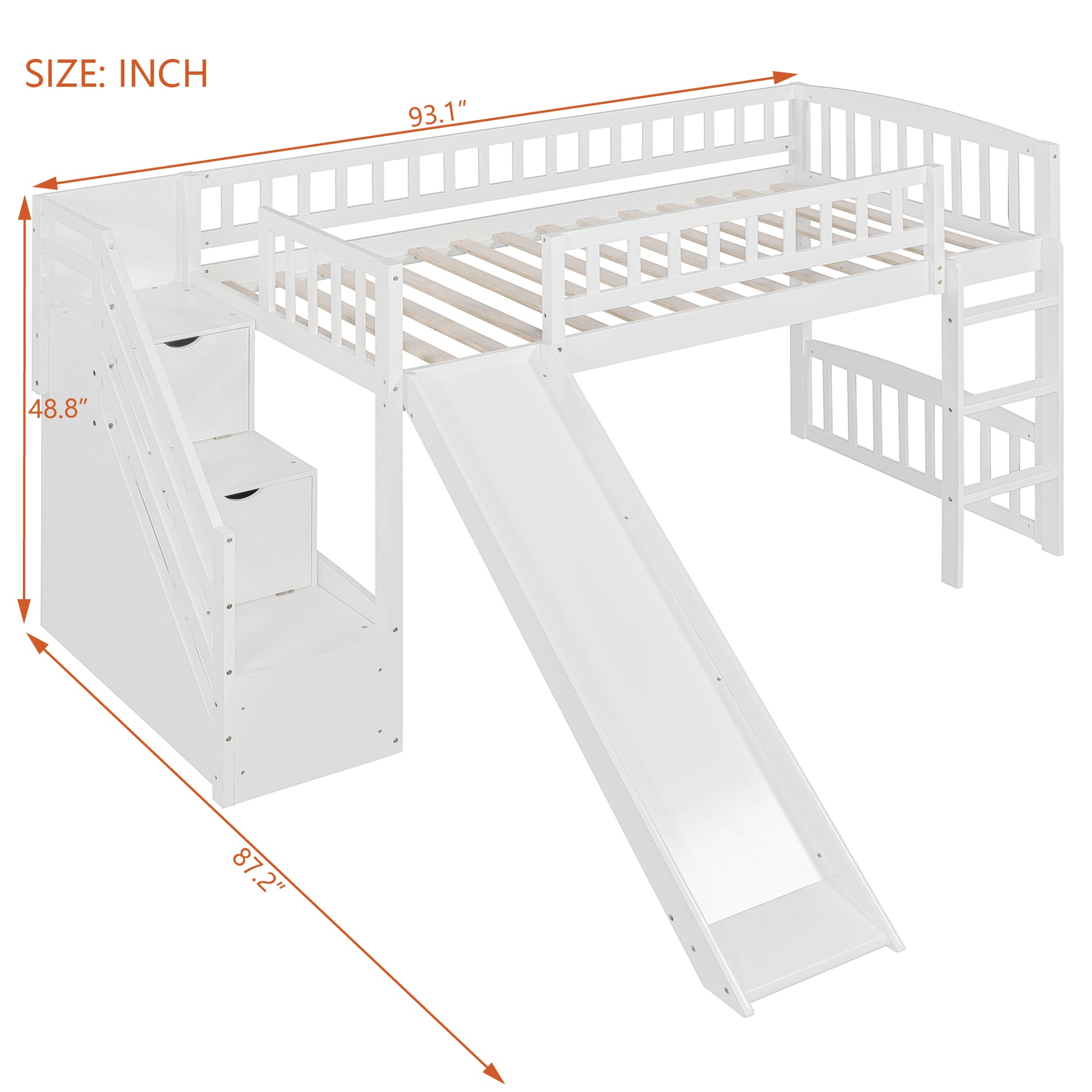 Solid Wood Loft Bed with Storage Drawers for Bedroom Space