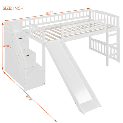 Solid Wood Loft Bed with Storage Drawers for Bedroom Space