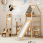 Twin size Wooden Loft Bed House-shaped Frame with a Tent, Natural+Beige(OLD SKU:LT000682AAD)