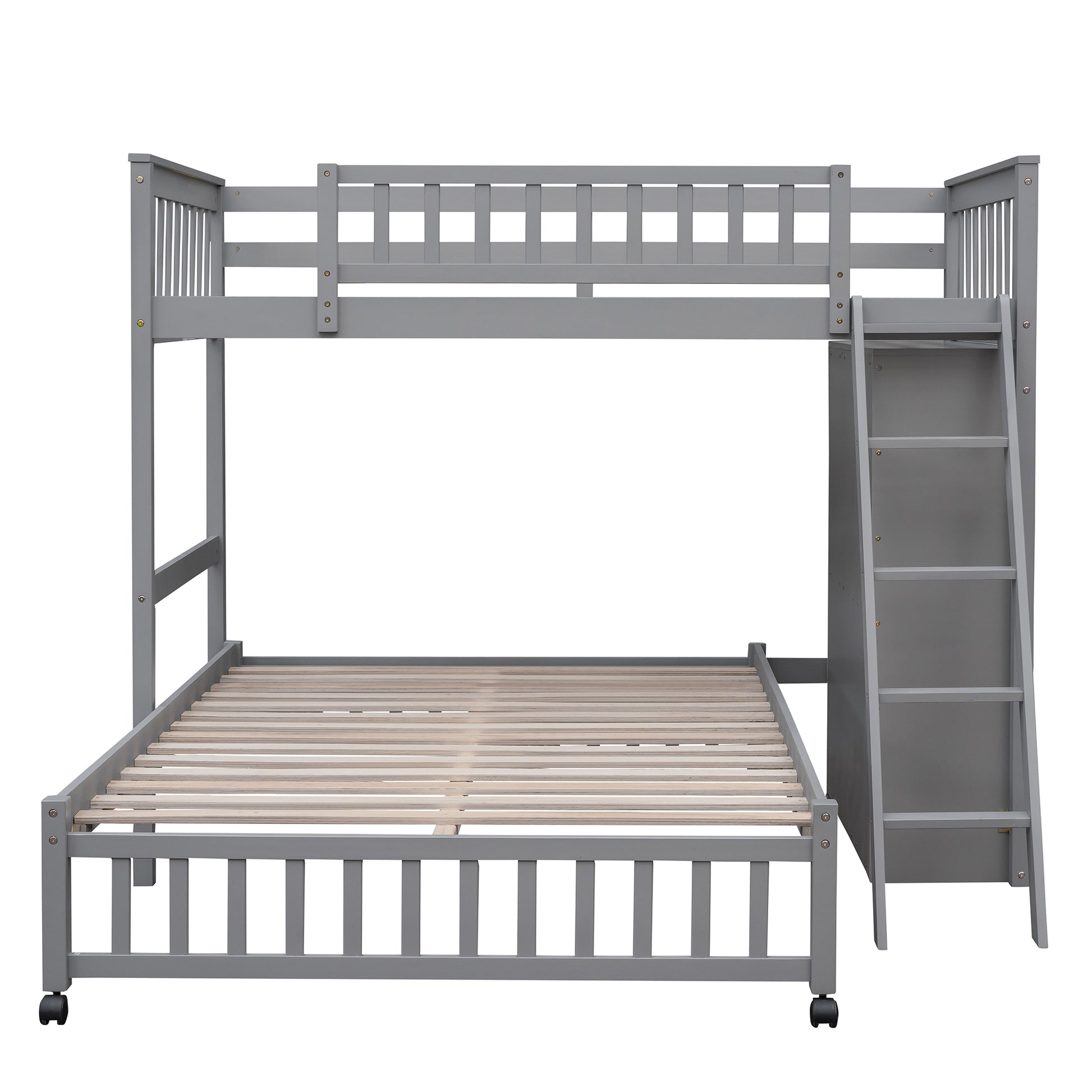Twin Over Full Bunk Bed - Gray Solid Wood Frame