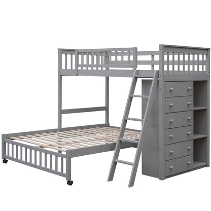 Twin Over Full Bunk Bed - Gray Solid Wood Frame