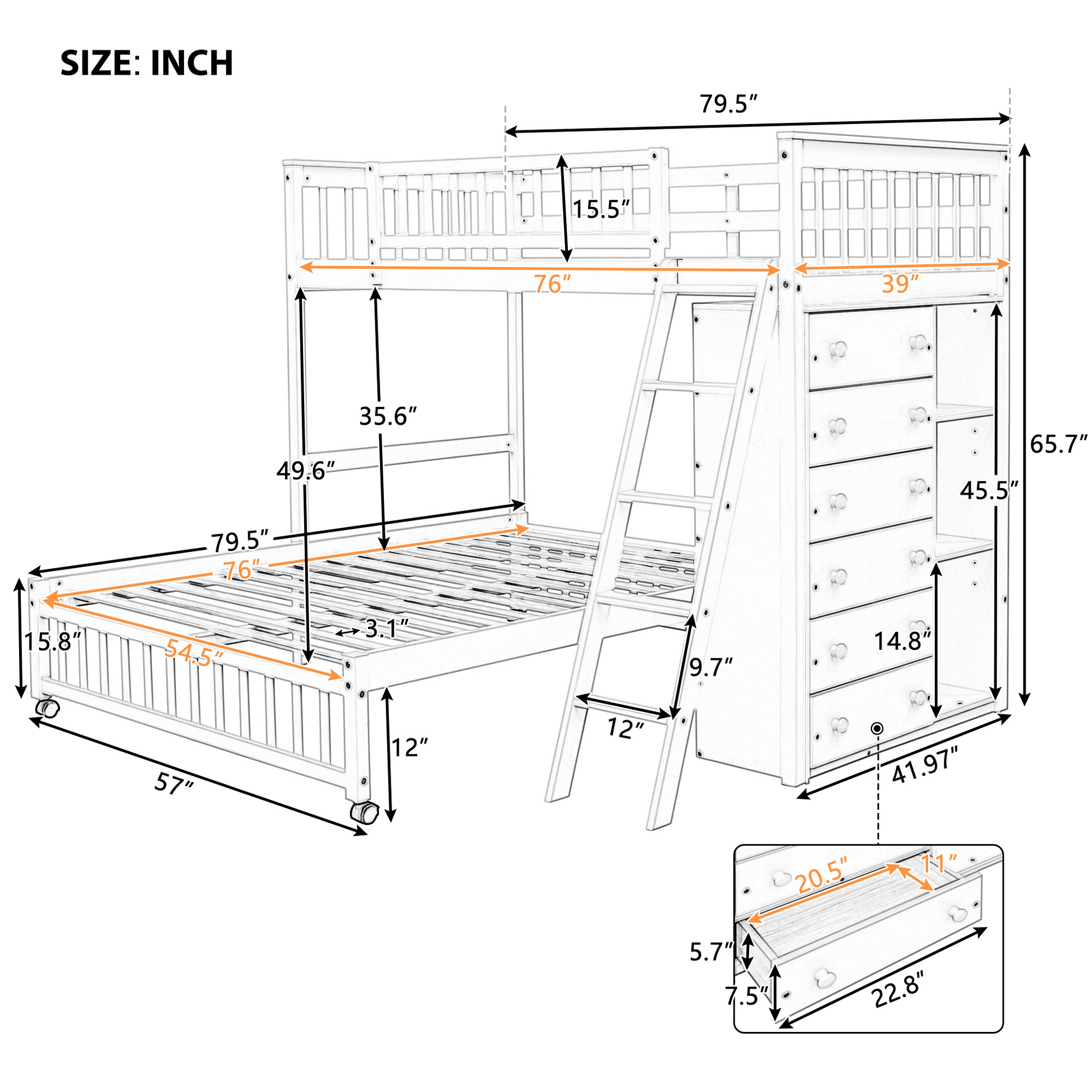 Twin Over Full Bunk Bed - Gray Solid Wood Frame