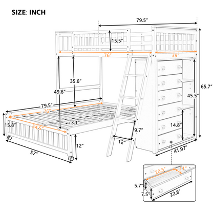 Twin Over Full Bunk Bed - Gray Solid Wood Frame
