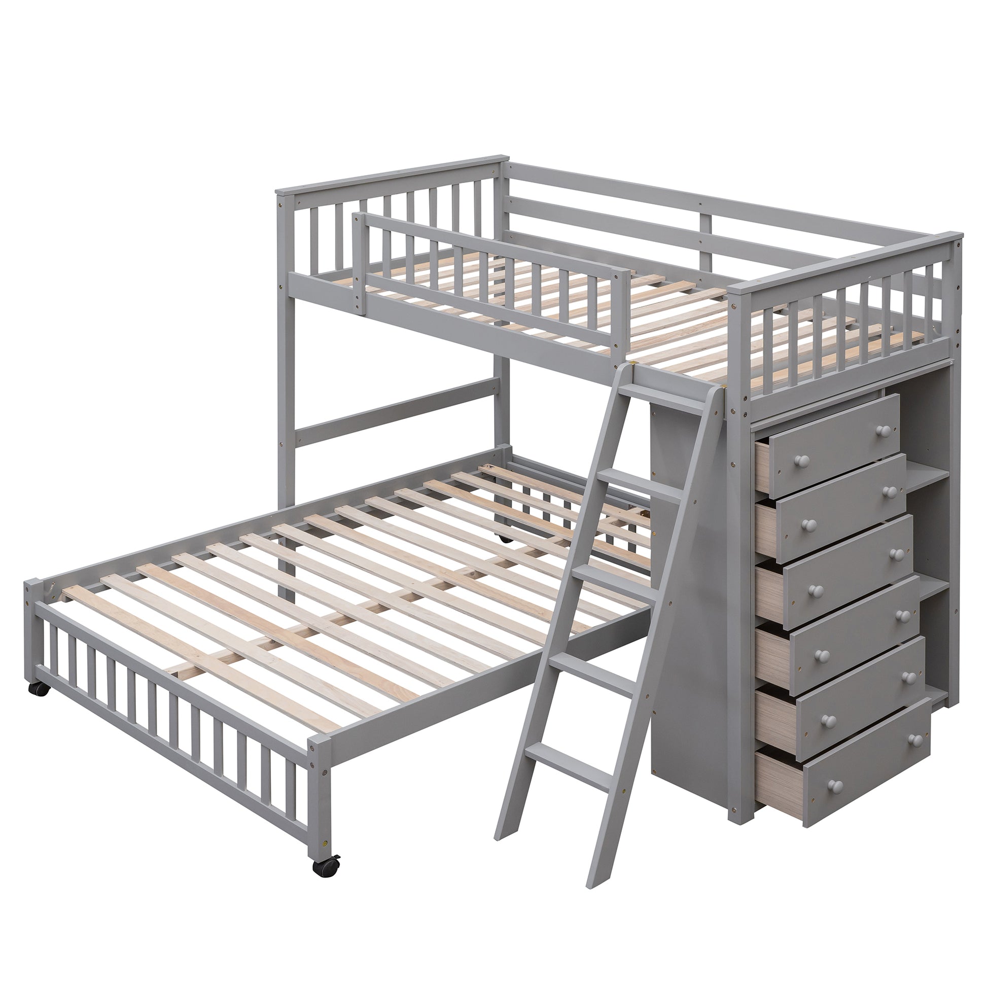 Twin Over Full Bunk Bed - Gray Solid Wood Frame
