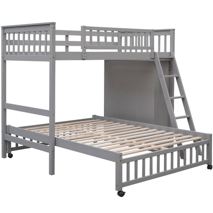 Twin Over Full Bunk Bed - Gray Solid Wood Frame