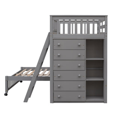 Twin Over Full Bunk Bed - Gray Solid Wood Frame