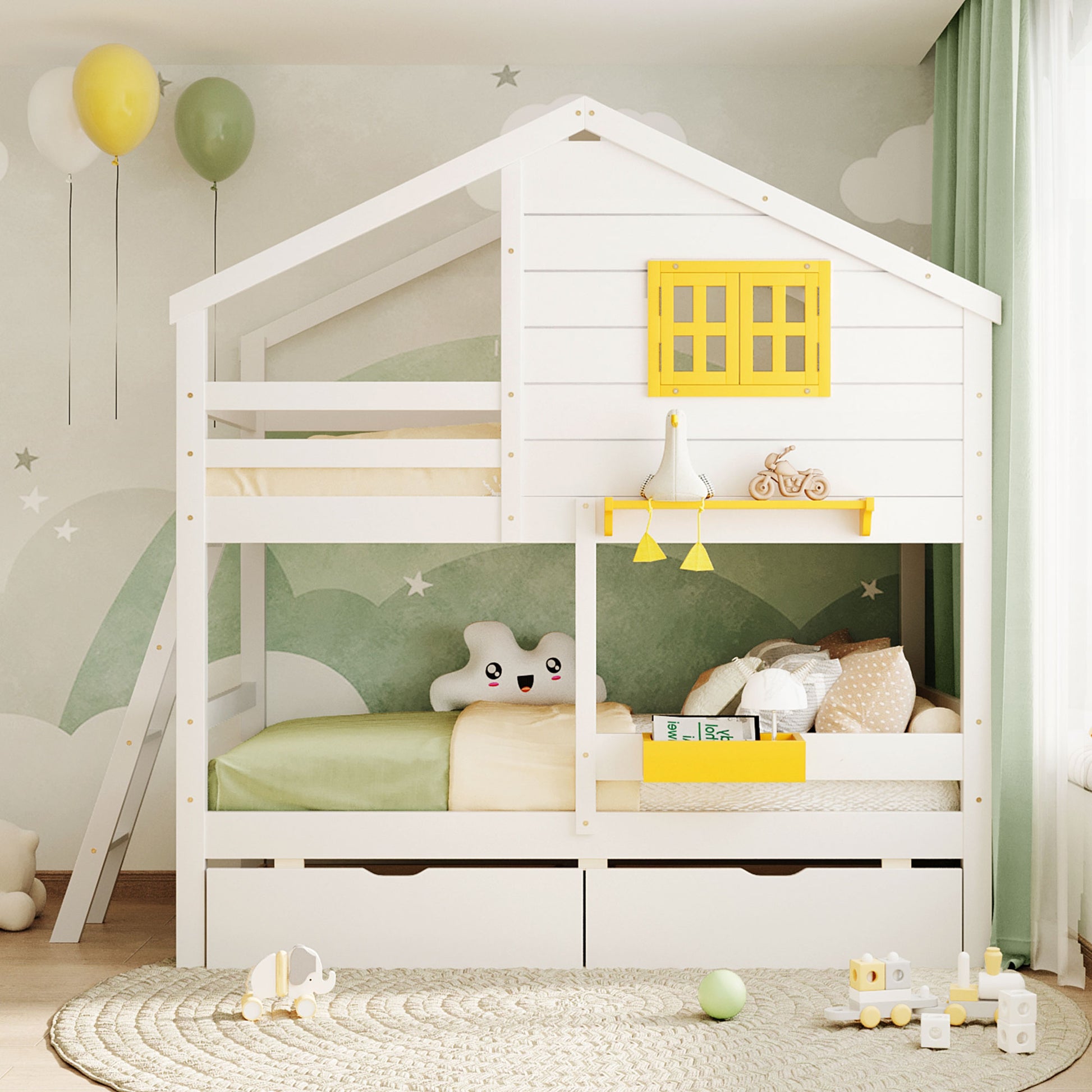 Twin Over Twin Bunk Bed - White Solid Wood Frame