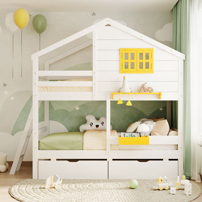 Twin Over Twin Bunk Bed - White Solid Wood Frame