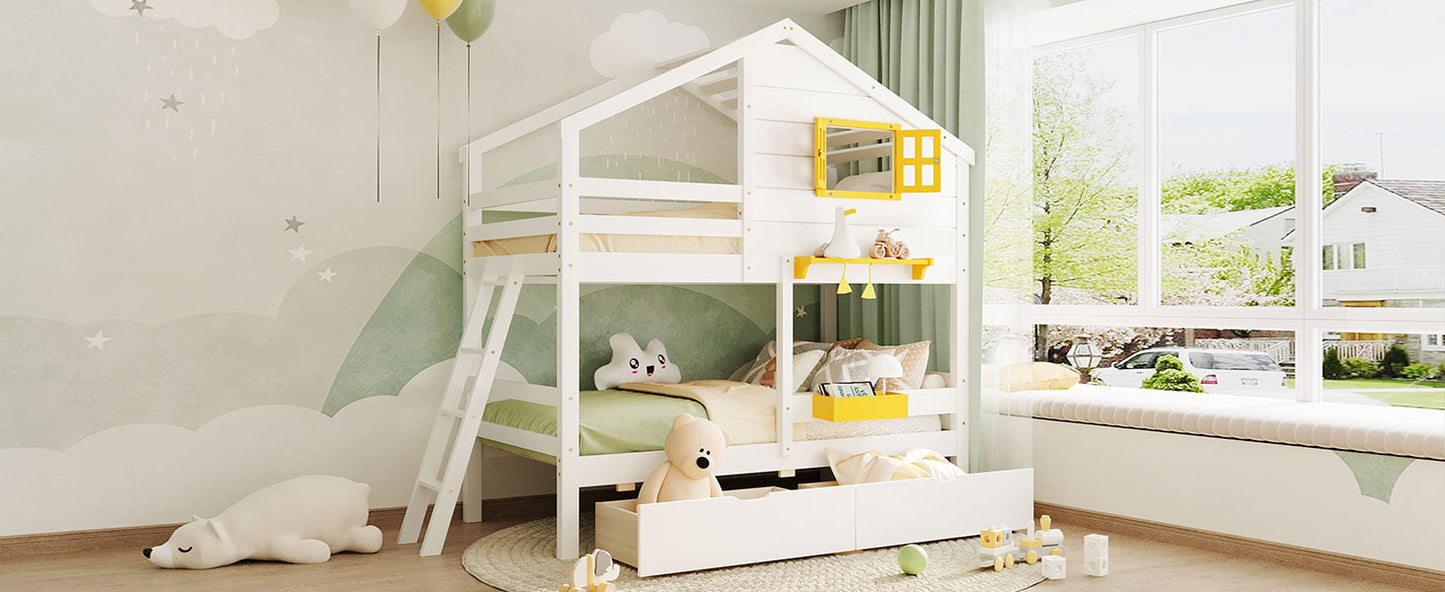 Twin Over Twin Bunk Bed - White Solid Wood Frame