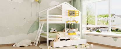 Twin Over Twin Bunk Bed - White Solid Wood Frame