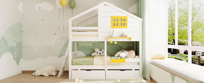 Twin Over Twin Bunk Bed - White Solid Wood Frame