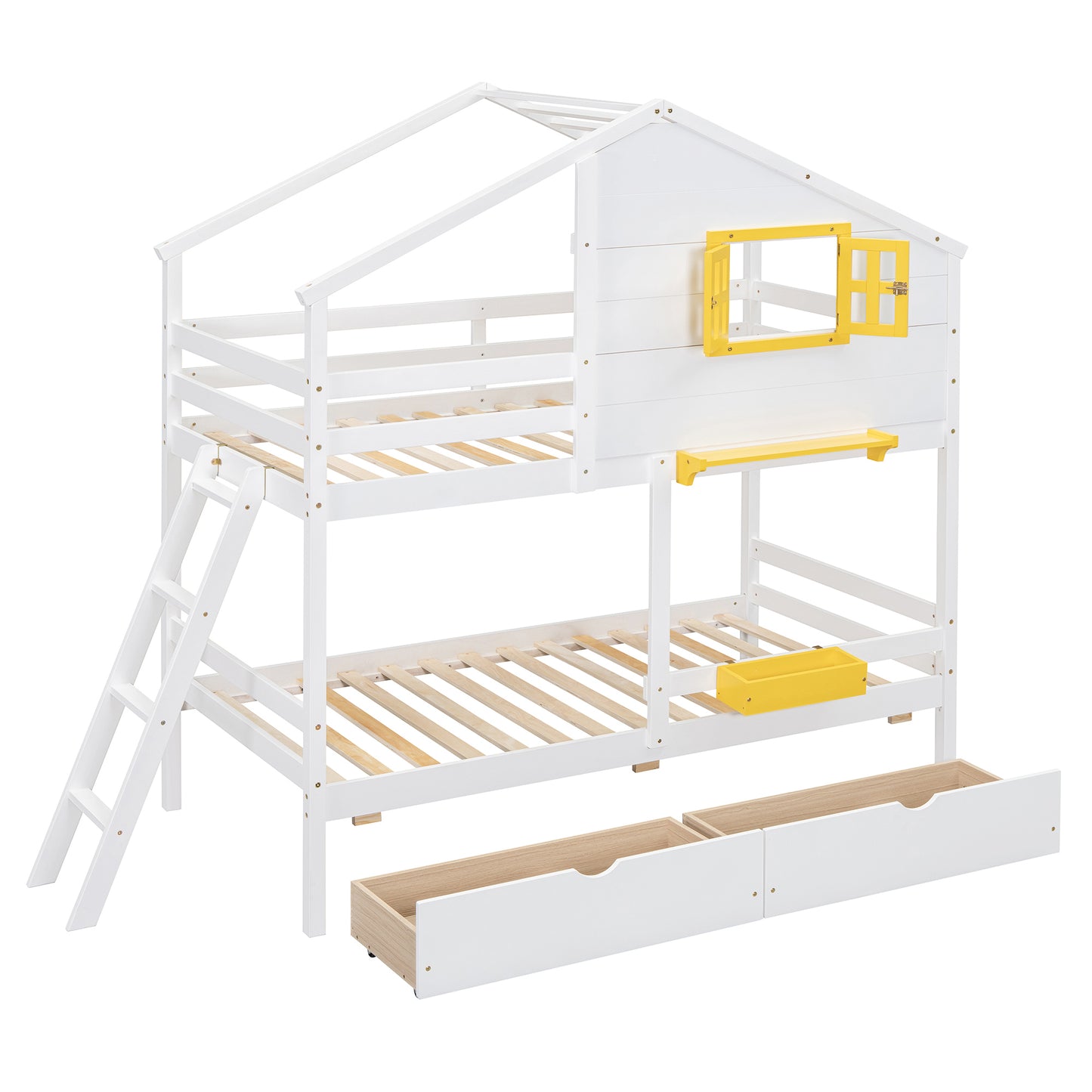 Twin Over Twin Bunk Bed - White Solid Wood Frame