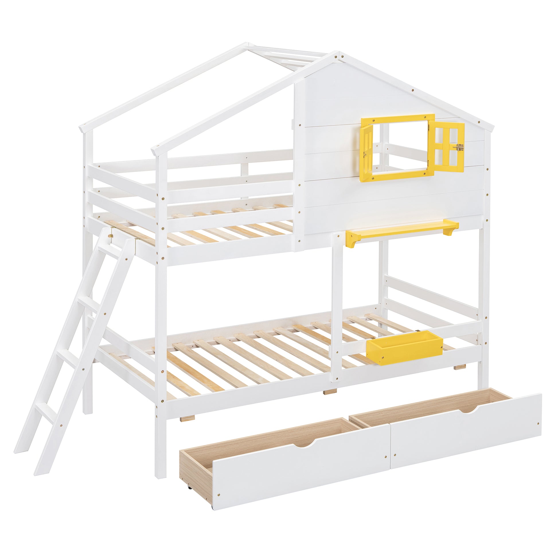 Twin Over Twin Bunk Bed - White Solid Wood Frame