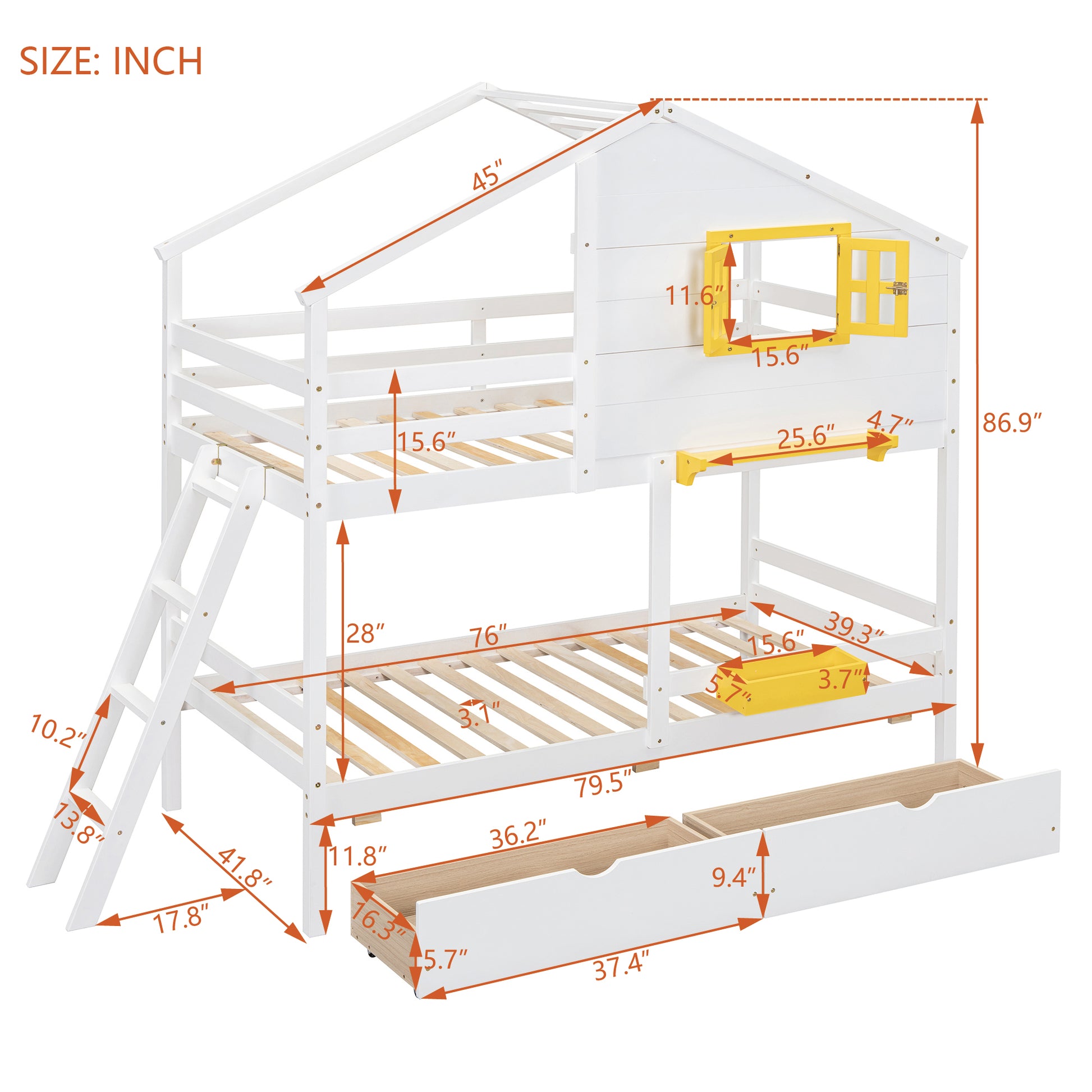 Twin Over Twin Bunk Bed - White Solid Wood Frame