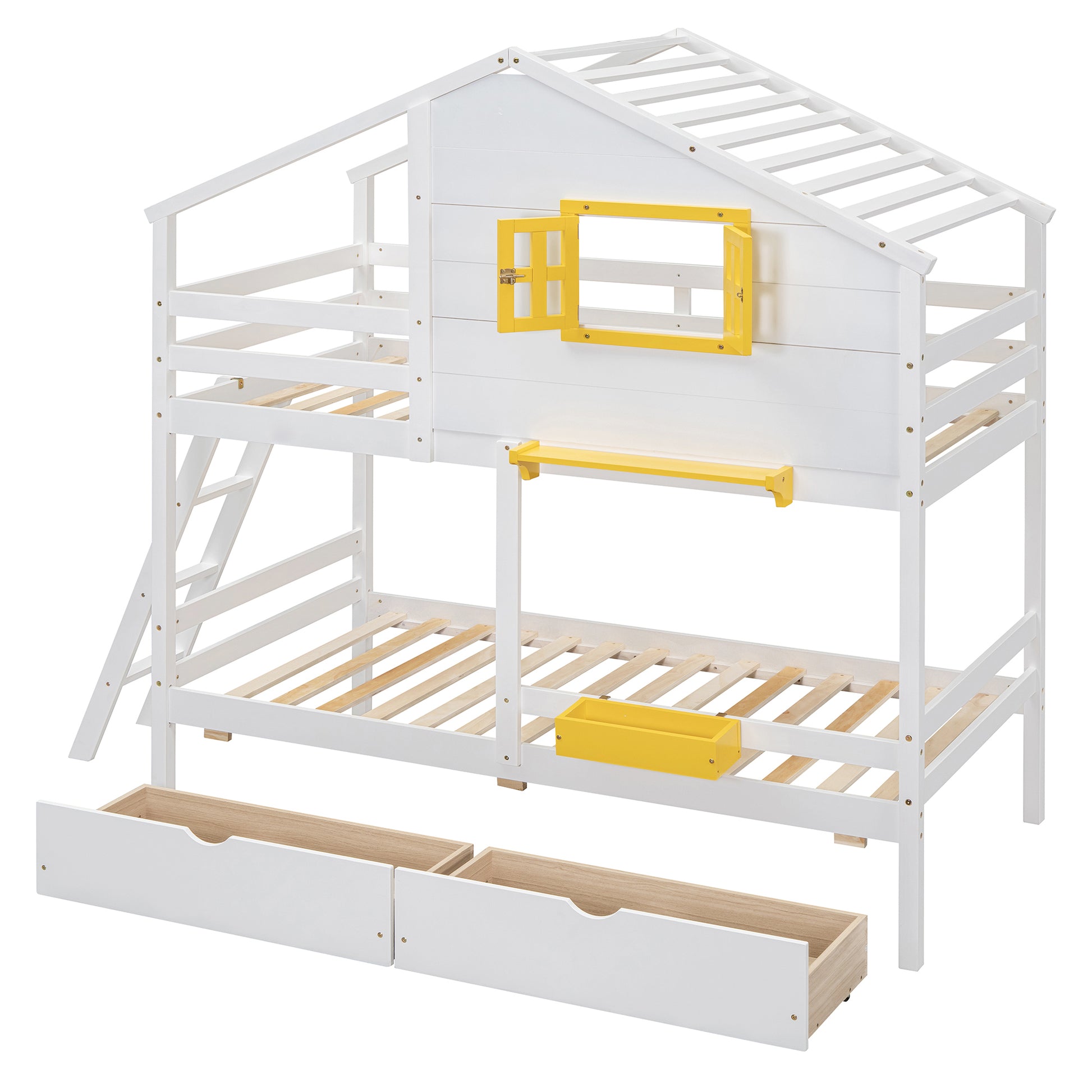 Twin Over Twin Bunk Bed - White Solid Wood Frame