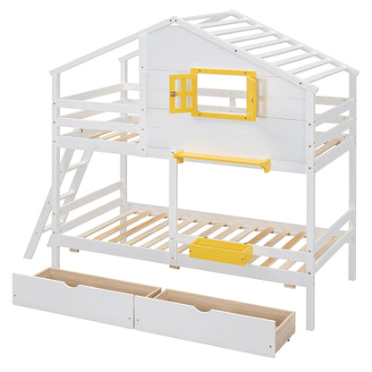 Twin Over Twin Bunk Bed - White Solid Wood Frame