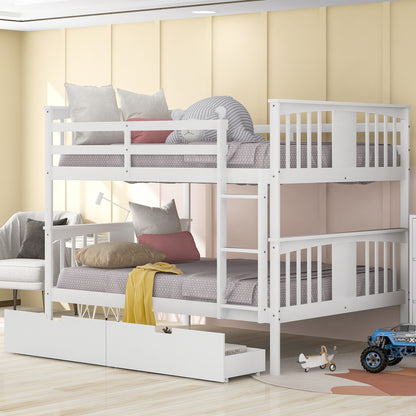 Full over Full Bunk Bed with Drawers and Ladder for Bedroom, Guest Room Furniture-White(OLD SKU :LT000205AAK)