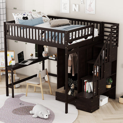 Espresso Solid Wood Full Bed Frame with Storage for Bedroom