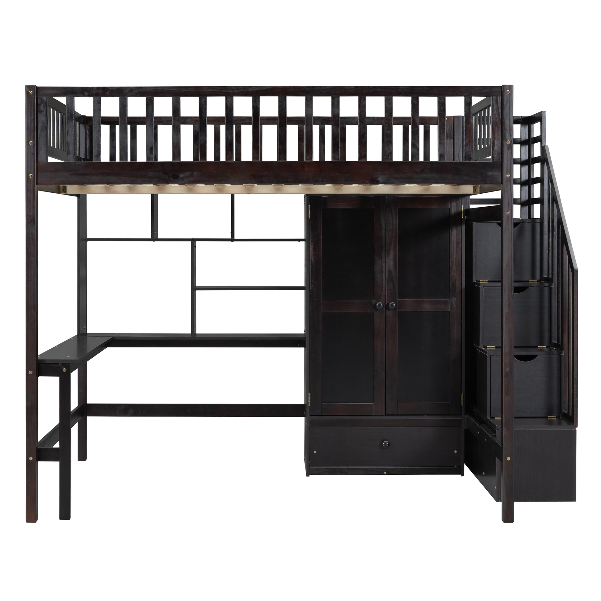 Espresso Solid Wood Full Bed Frame with Storage for Bedroom