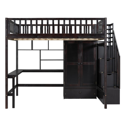 Espresso Solid Wood Full Bed Frame with Storage for Bedroom