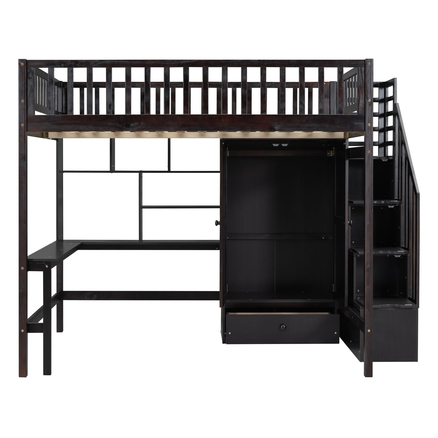 Espresso Solid Wood Full Bed Frame with Storage for Bedroom