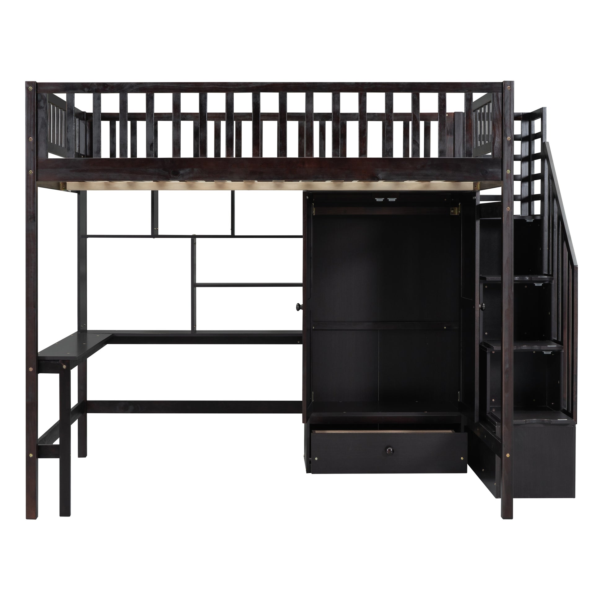 Espresso Solid Wood Full Bed Frame with Storage for Bedroom