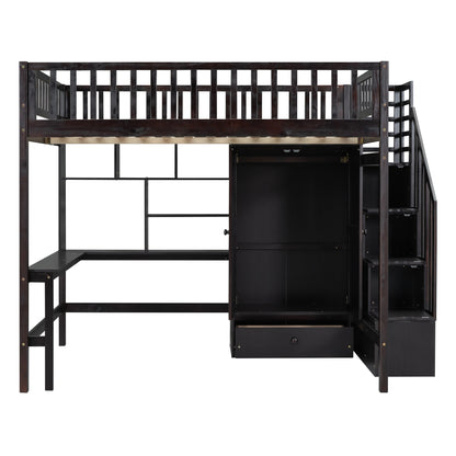 Espresso Solid Wood Full Bed Frame with Storage for Bedroom