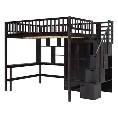 Espresso Solid Wood Full Bed Frame with Storage for Bedroom