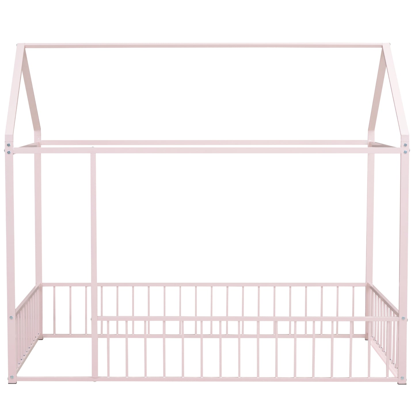 Twin Size Metal House Bed Frame, Pink Kids Bed for Bedroom