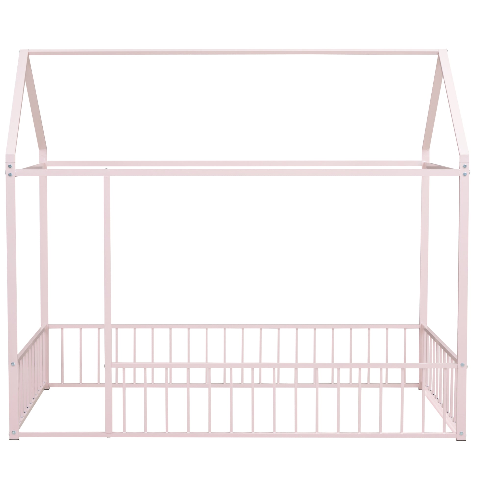 Twin Size Metal House Bed Frame, Pink Kids Bed for Bedroom
