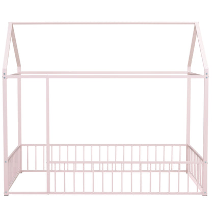Twin Size Metal House Bed Frame, Pink Kids Bed for Bedroom