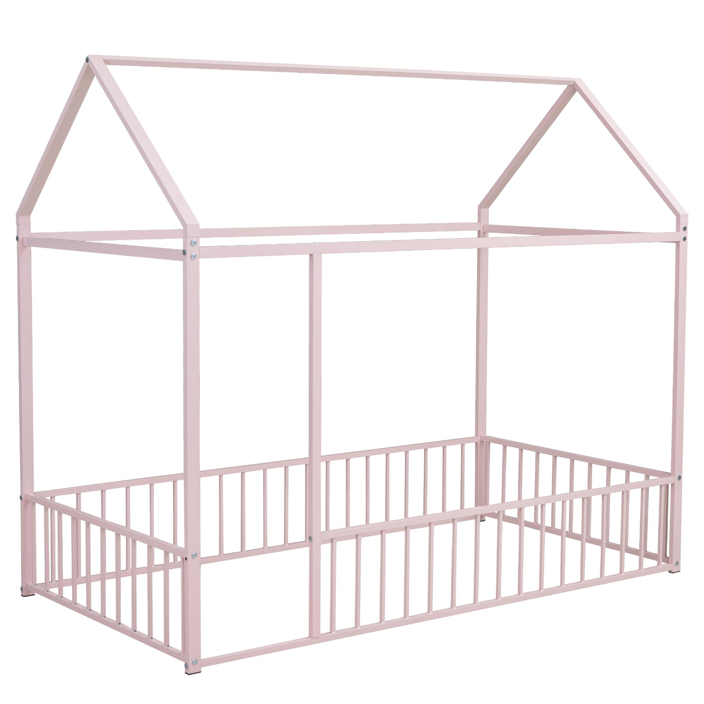 Twin Size Metal House Bed Frame, Pink Kids Bed for Bedroom