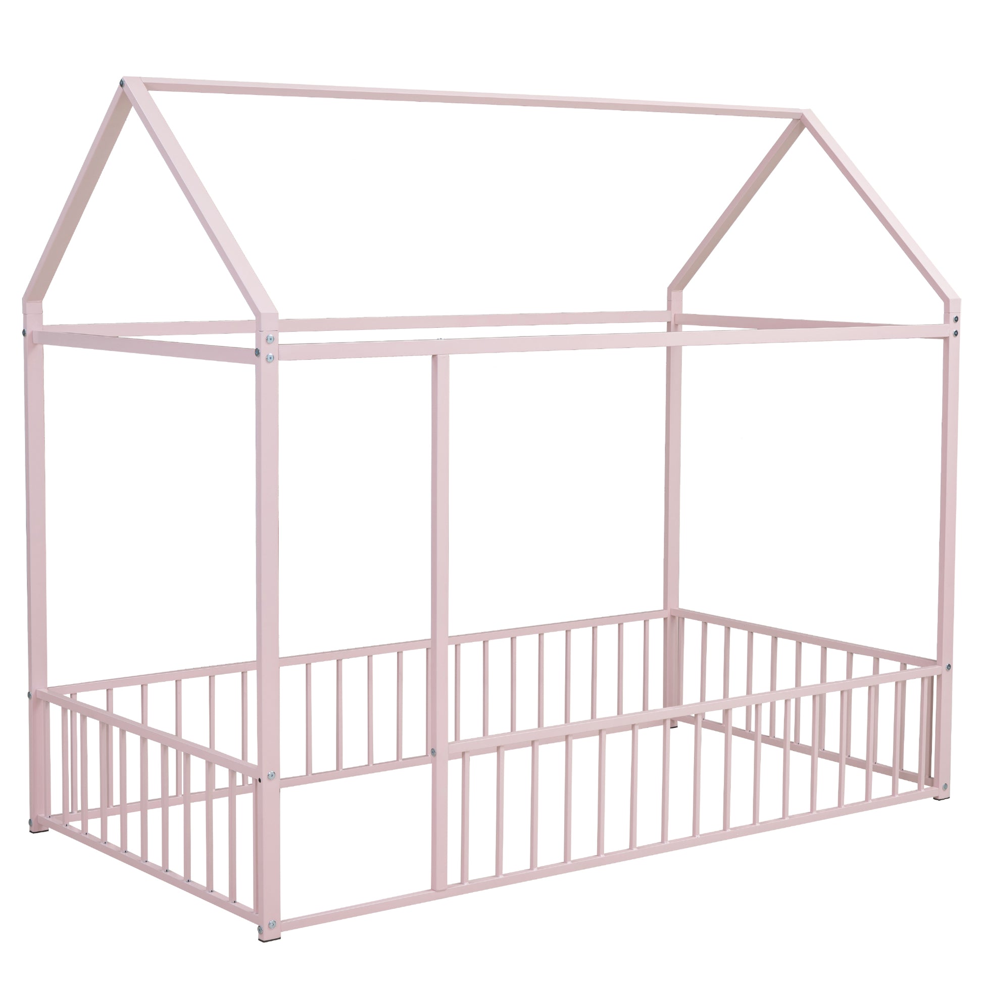 Twin Size Metal House Bed Frame, Pink Kids Bed for Bedroom