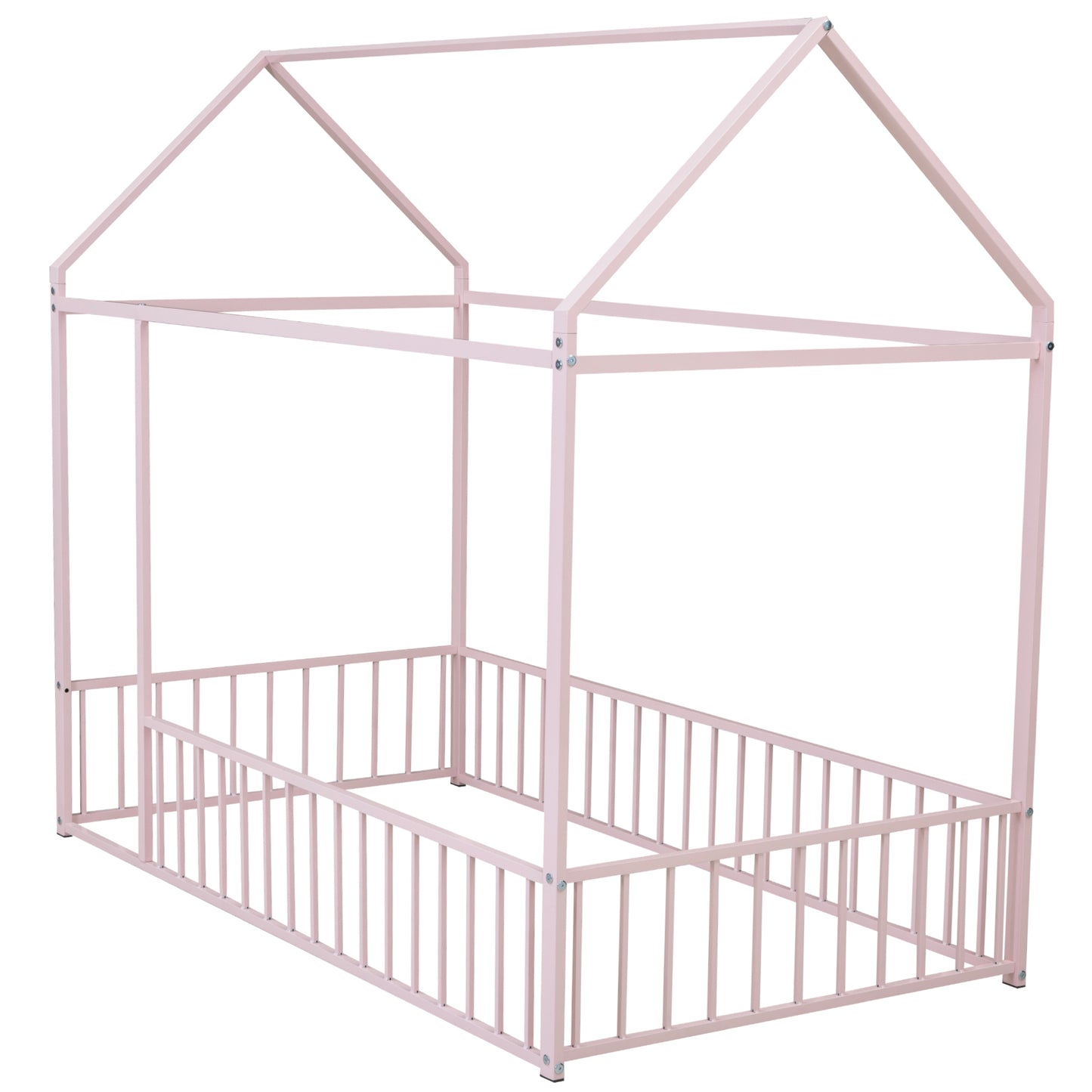 Twin Size Metal House Bed Frame, Pink Kids Bed for Bedroom