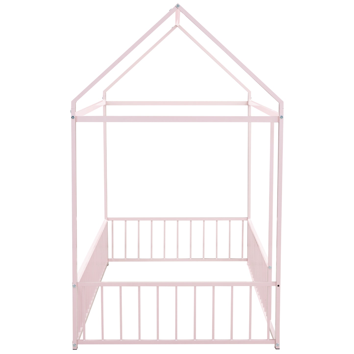Twin Size Metal House Bed Frame, Pink Kids Bed for Bedroom