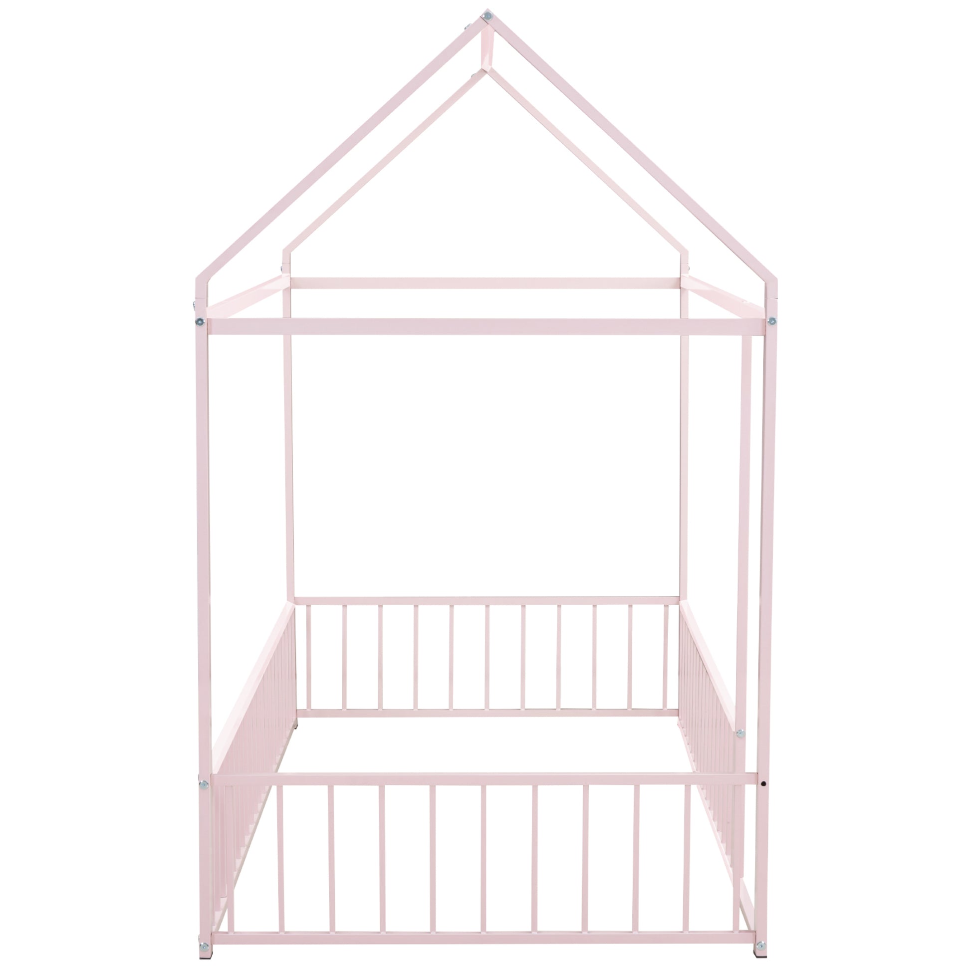 Twin Size Metal House Bed Frame, Pink Kids Bed for Bedroom