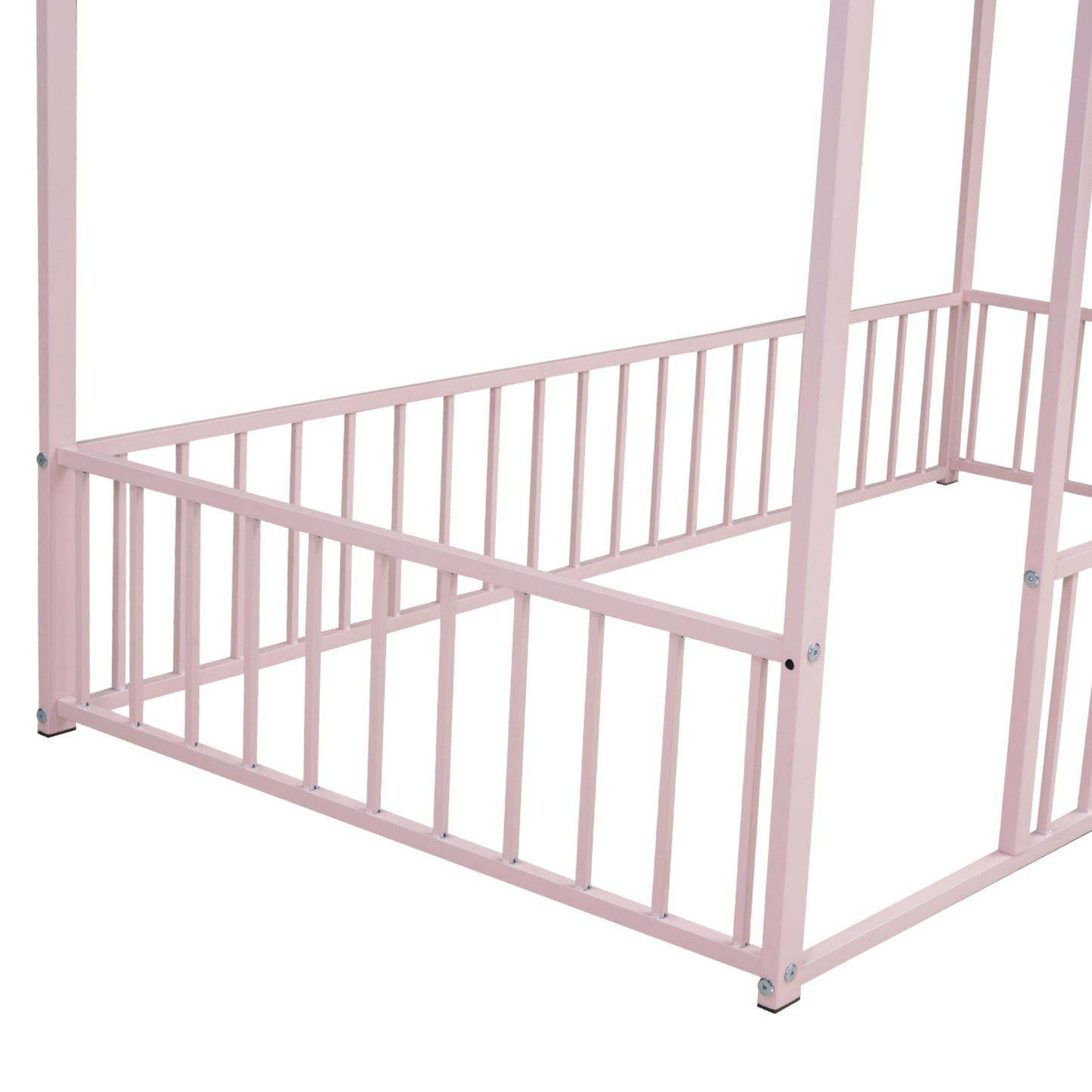 Twin Size Metal House Bed Frame, Pink Kids Bed for Bedroom