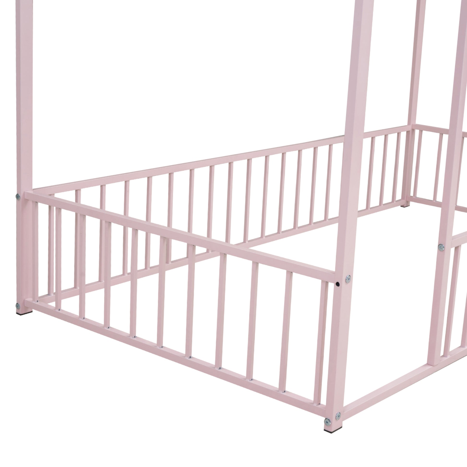 Twin Size Metal House Bed Frame, Pink Kids Bed for Bedroom